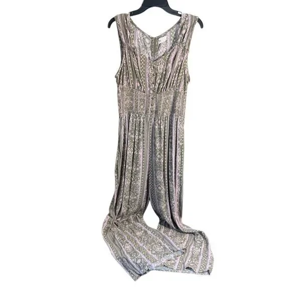 SO Smocked wide leg jumpsuit green purple floral juniors Size XL - Picture 3 of 16